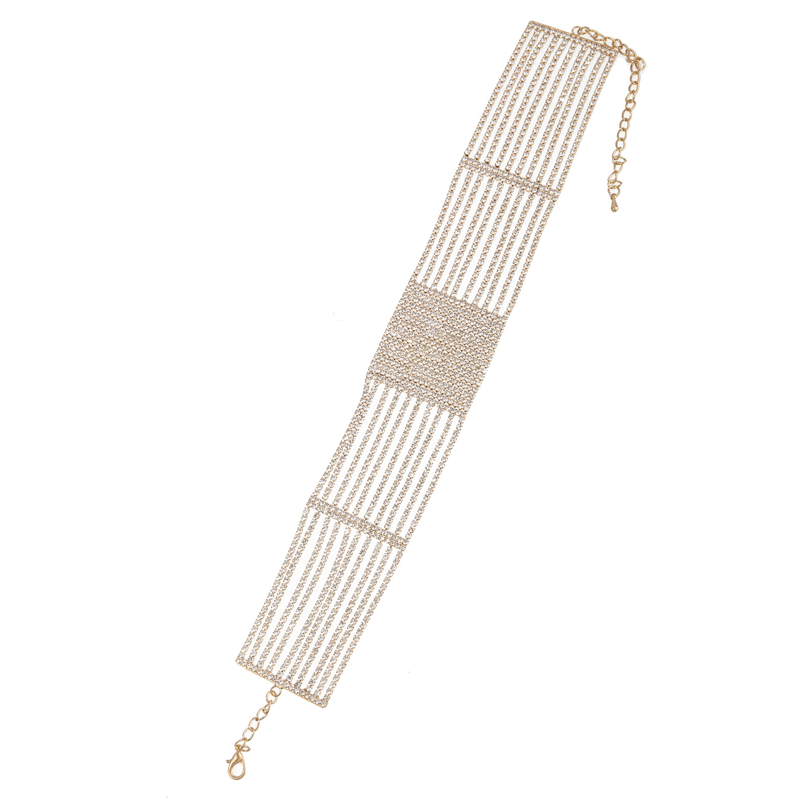 European and American cross-border fashion necklace for women, multi-layered horizontal striped square neck chain, exaggerated stage style banquet party accessory, full diamond shiny accessory pic 7