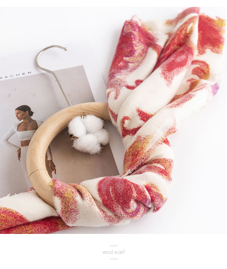 The new 2024 faux cashmere scarf, a winter floral shawl for women, and a warm scarf in the style of a national trend and elegant socialite pic 21