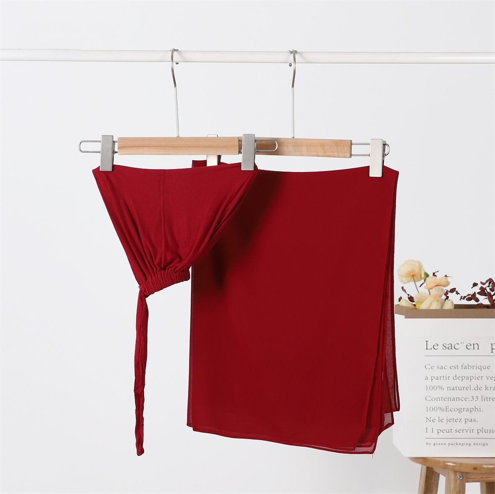 Adjustable small cap and chiffon headscarf one-piece set, multi-color in-stock scarf, Middle East Malaysia headscarf pic 24