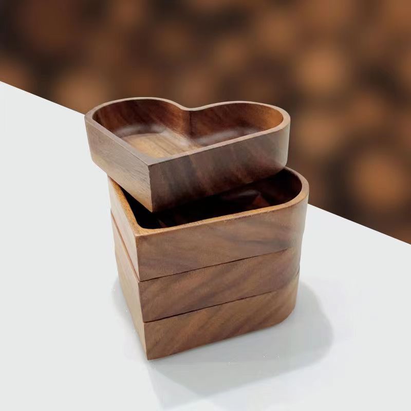 Candy solid wood trays, stackable dried fruit boxes, nut trays, creative walnut wood trays, heart-shaped candy boxes, solid wood pic 7