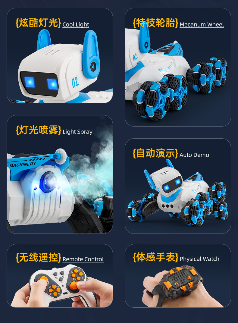 F01八轮特技智能双控机械狗喷雾摇头手势感应儿童玩具智能机器狗详情4