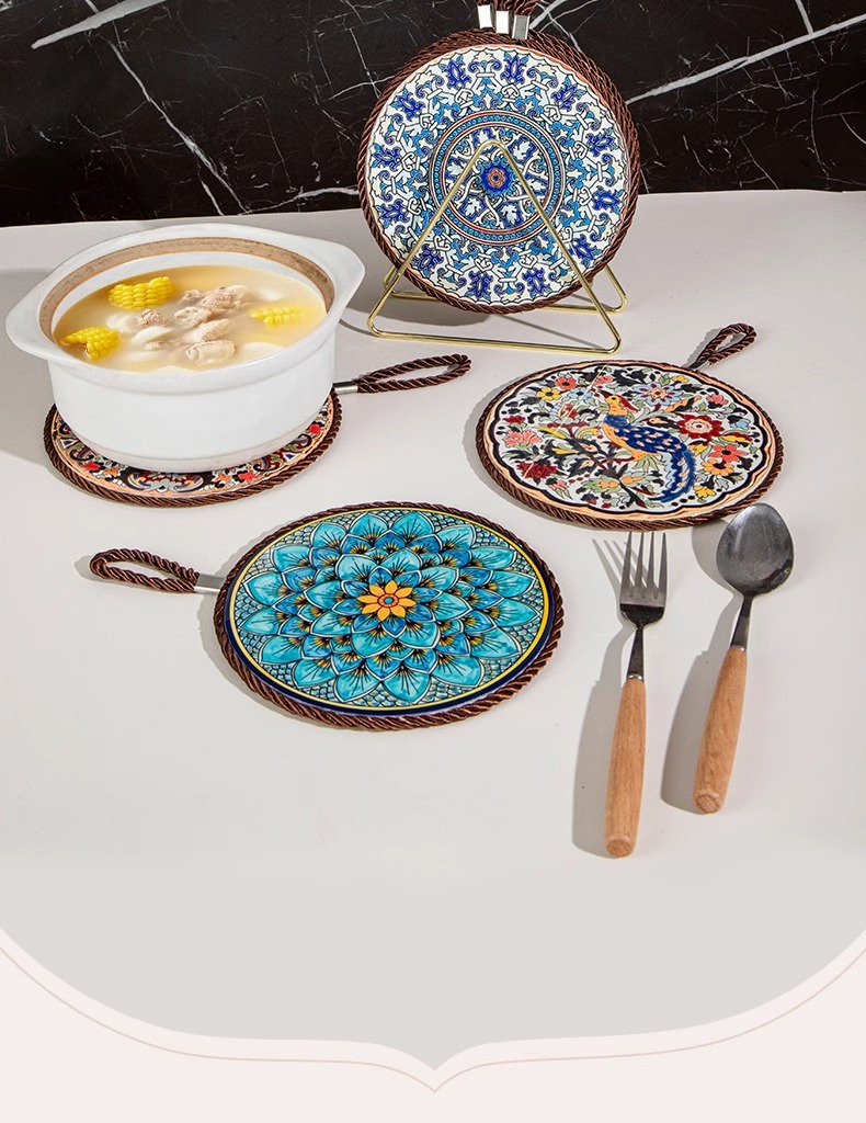 国潮复古隔热垫耐高温砂锅防烫垫珐琅锅垫子陶瓷新中式餐桌防滑餐盘垫详情2