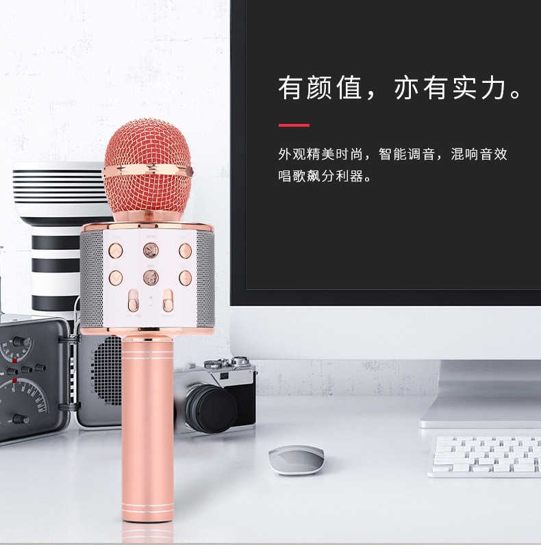 跨境ws858手机k歌宝卡拉ok无线蓝牙电容麦克风儿童歌话筒音响一体详情13