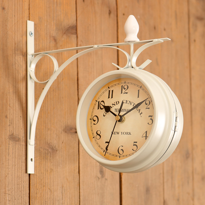 European-style home creative clock, ironwork pendant, wall clock manufacturer wholesale, retro decorative living room clock, double-sided wall clock pic 7