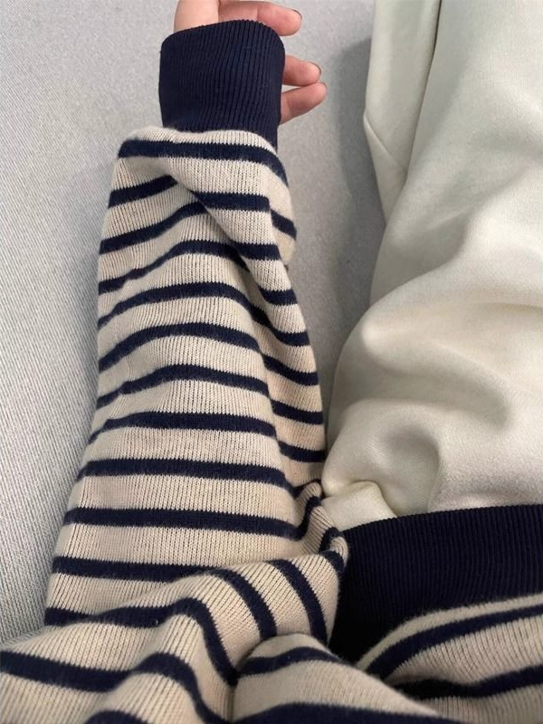 复古条纹长袖大码卫衣女秋冬新款韩版宽松慵懒风外套加厚百搭上衣详情4