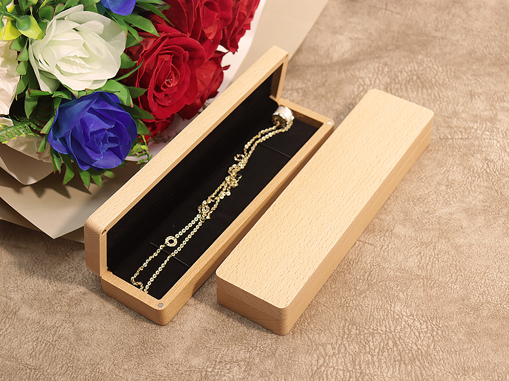 Customized beech wood black walnut necklace jewelry box packaging box, simple and fresh hairpin bracelet necklace jewelry gift box pic 5