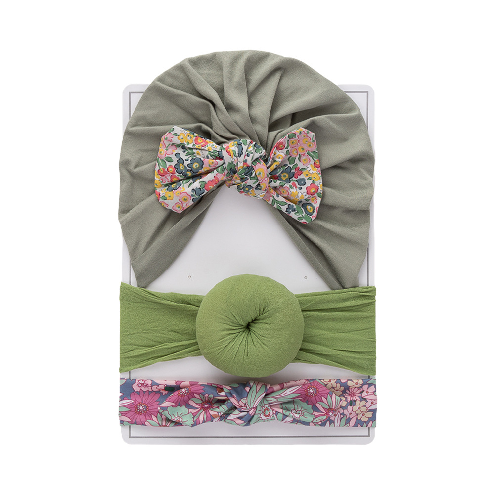 欧美新款新生婴儿帽子发带套装两件套0-12个月宝宝套头帽印度帽详情15