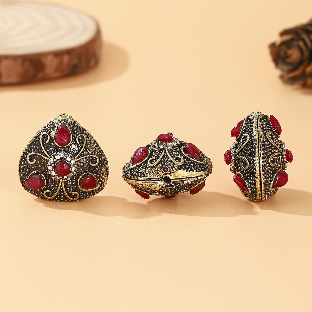 Tibetan-style Nepalese beads, loose beads, copper beads, back cloud inlay, retro ethnic style DIY jewelry accessories, spacer beads, bucket beads pic 5