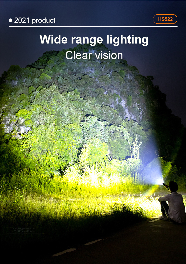 户外爆款强光照明手电筒p50灯芯USB充电强光家用防水巡逻手电筒详情9