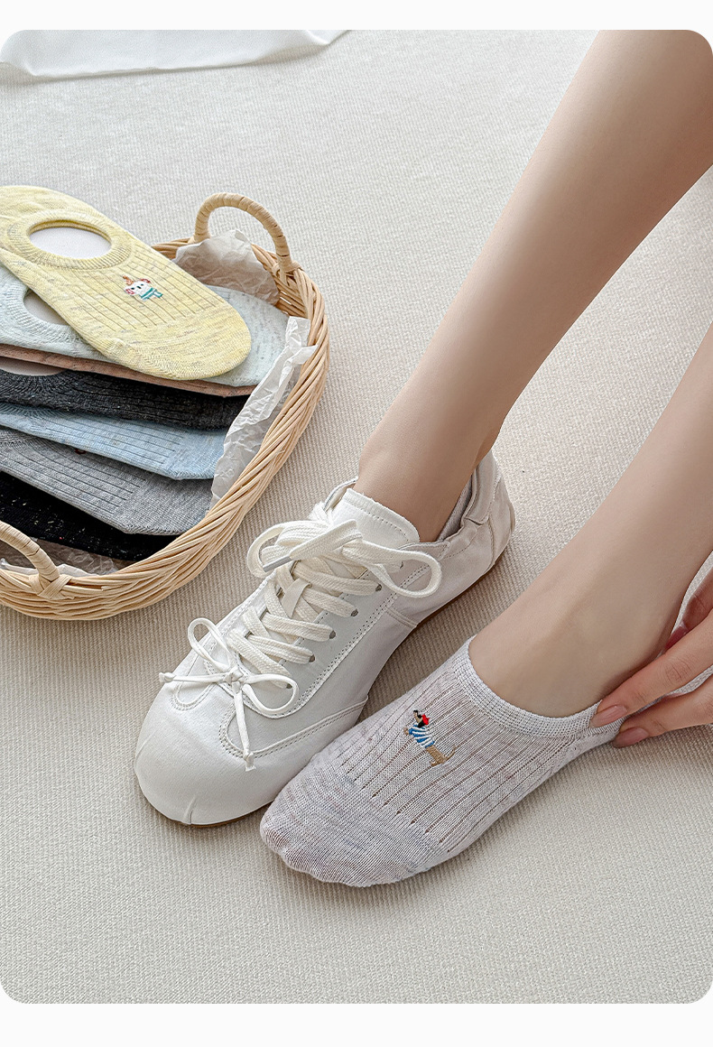 袜子女夏季薄款船袜无骨网眼透气ins潮刺绣低帮浅口卡通隐形船袜详情8