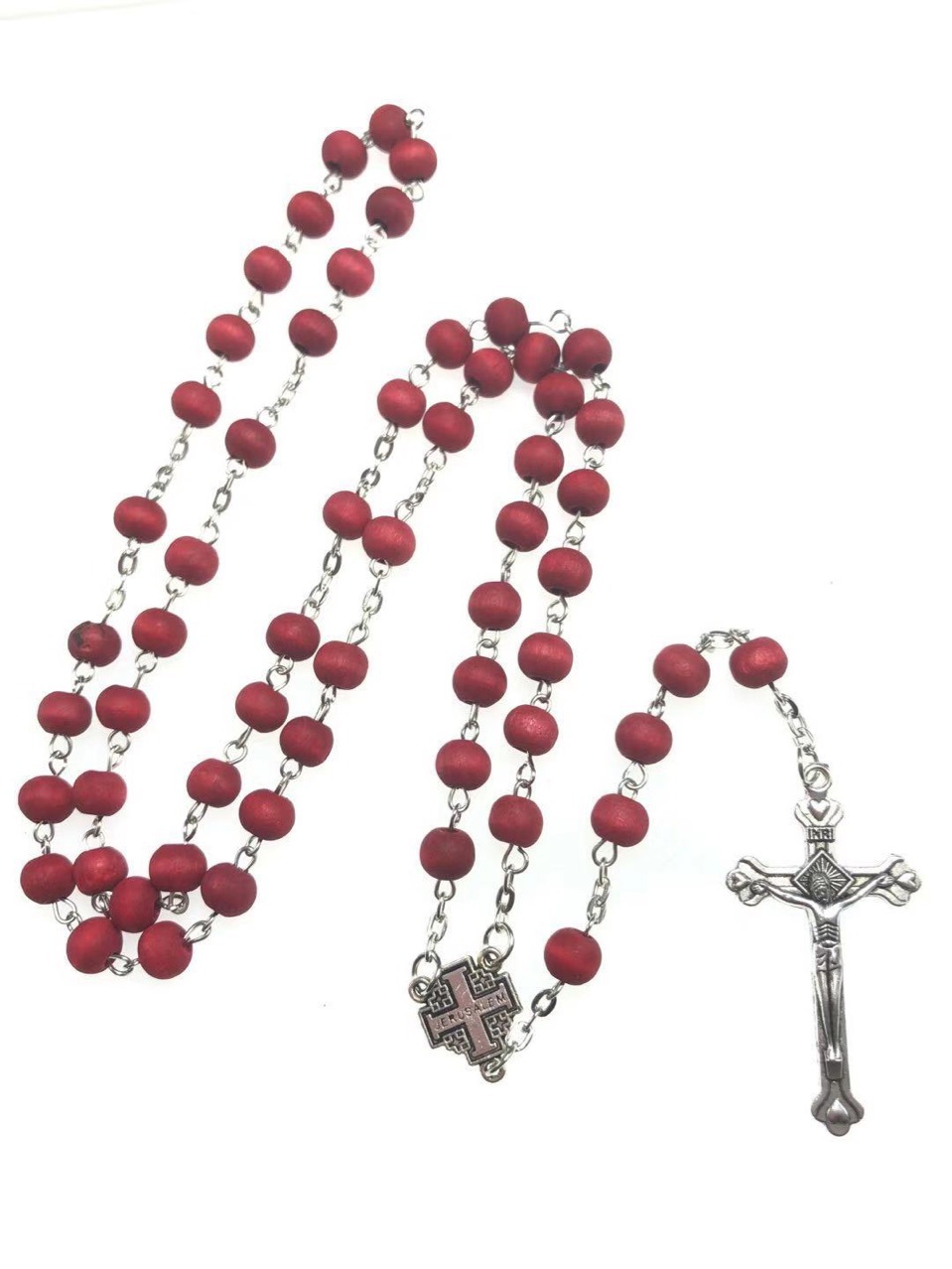 6x7mm wooden bead religious necklace, 9-pin, 59 rose-scented rosine cross necklace pic 4