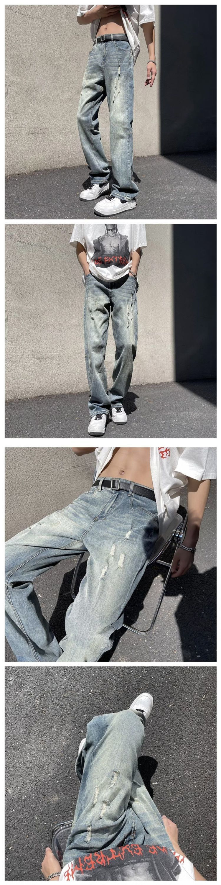 潮流美式复古水洗牛仔裤男款新款潮牌高街宽松直筒情侣百搭老爹裤详情3