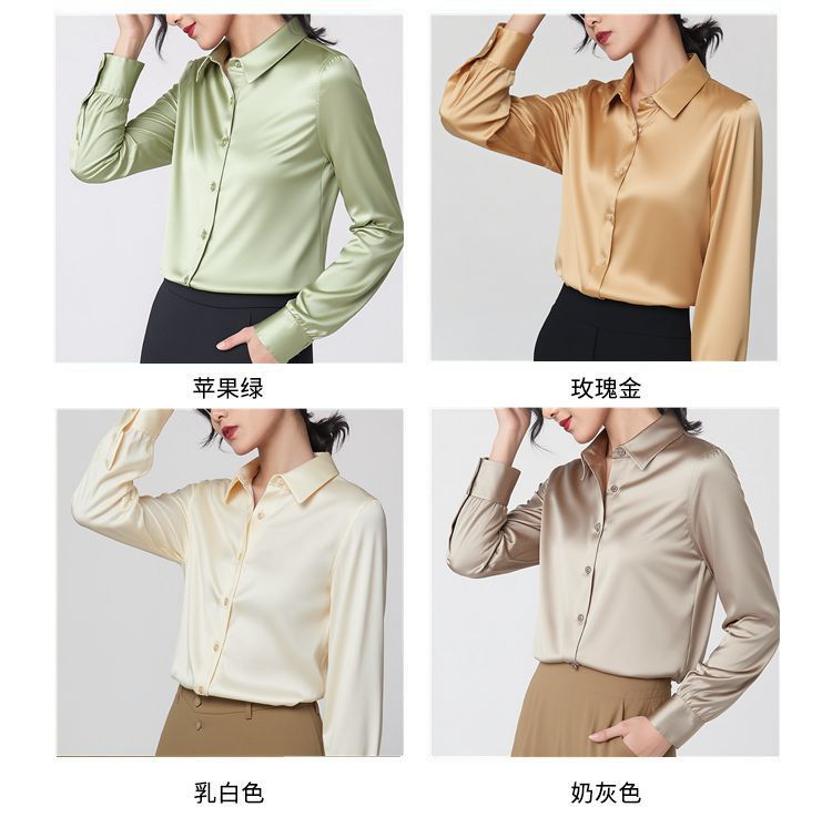 Mulberry silk and real silk shirt for women, Spring and Autumn 2025 professional attire, color-blocking long-sleeved shirt for commuting, figure-hugging, square-neck cardigan pic 15
