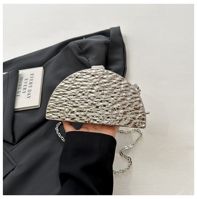 晚宴包金属2024夏季新款盒子女包链条单肩斜挎包褶皱跨镜女手机包详情70