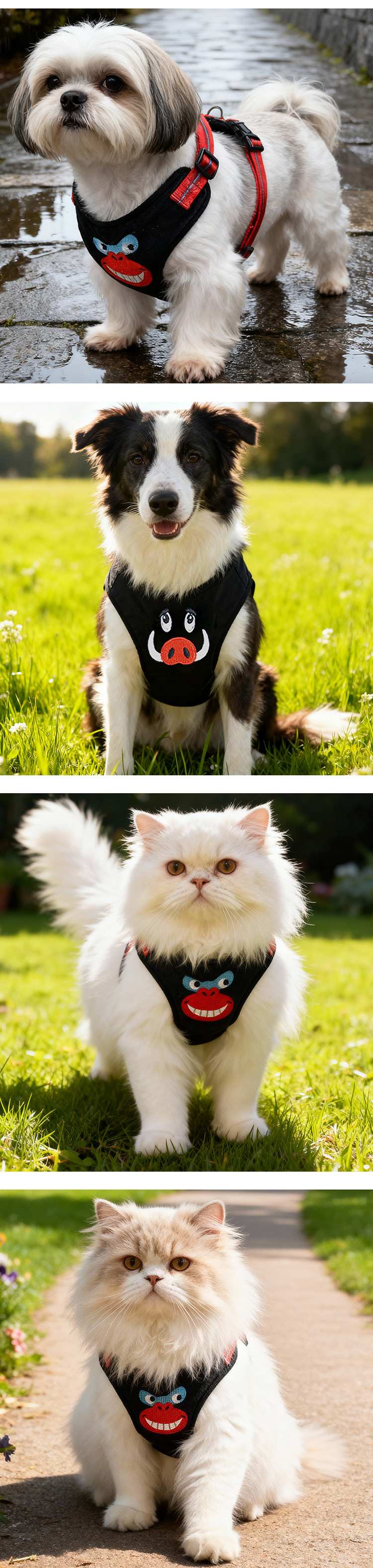 批发时尚猫咪狗狗背带高质量刺绣跨境宠物用品工厂批发BSCI胸背带详情6