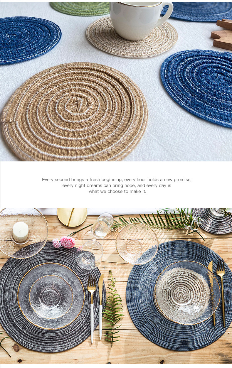 Nordic cotton yarn Western placemats, round table MATS, home ramie plate MATS and bowl MATS, Japanese woven anti-slip MATS and heat insulation MATS pic 9