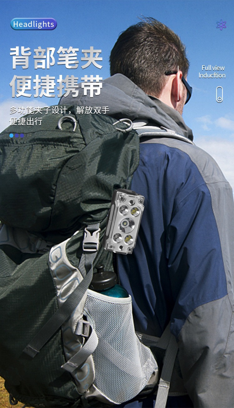 新款跨境强光头灯长续航户外运动高敏感感应头灯多功能便携工作灯详情16