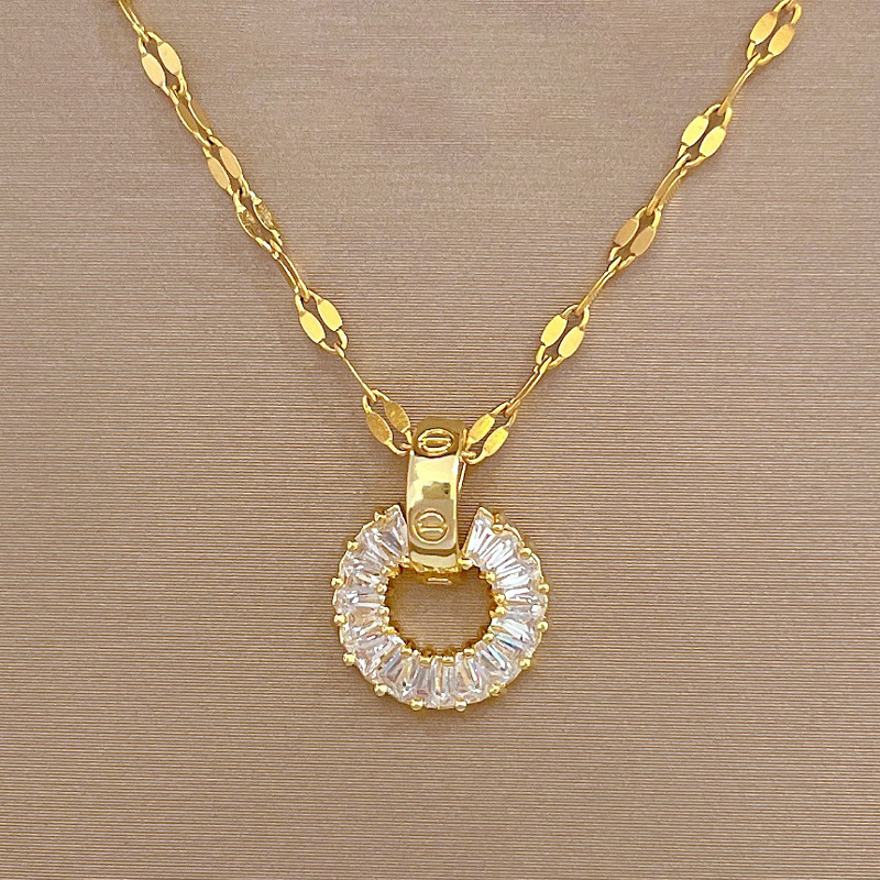 【钛钢】满钻圆环项链耳环套装轻奢微镶个性气质宴会耳饰项饰组合详情5