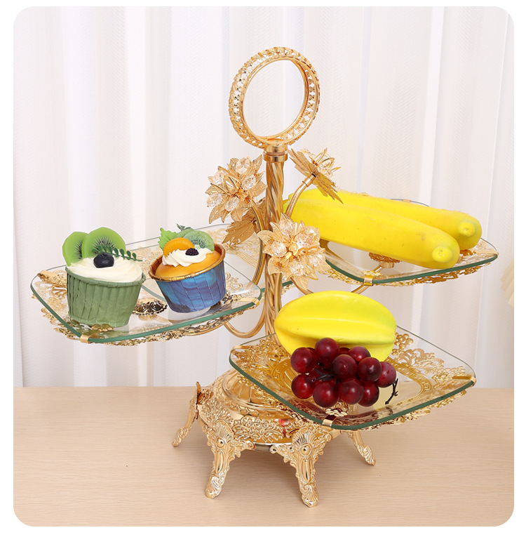 European-style ironwork glass fruit plate, high-end creative coffee table for home living room, snack and dried fruit display plate, dessert stand pic 12