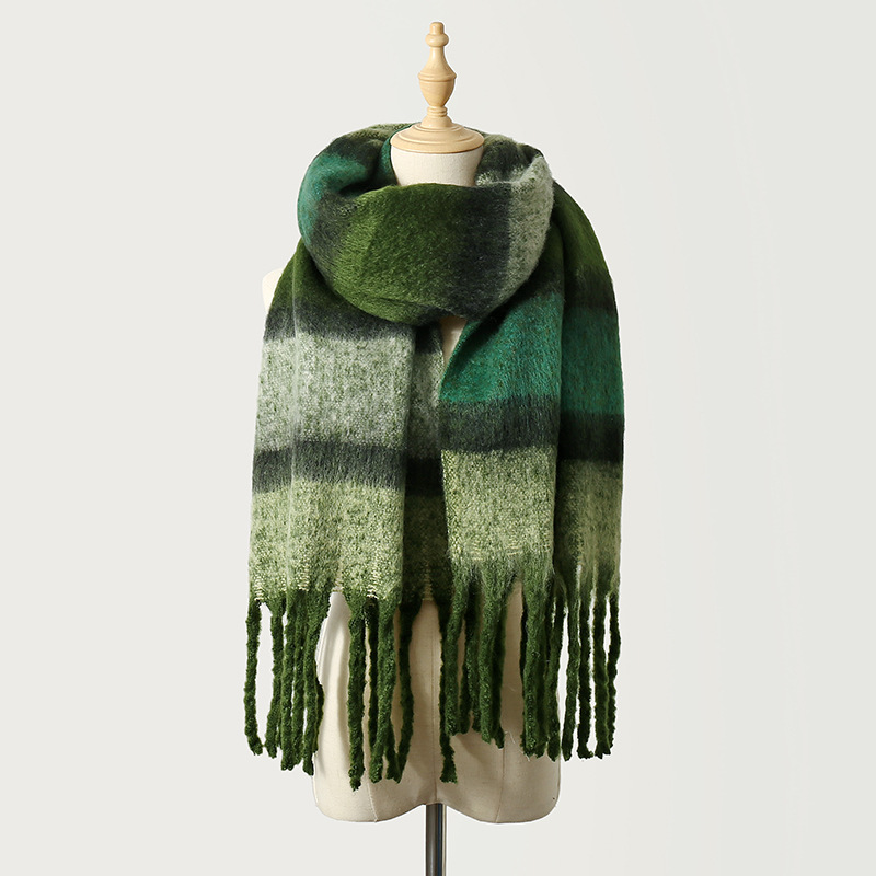 Korean striped scarf for women in autumn and winter, colorful mohair, warm and versatile shawl, atmosphere, trendy and fashionable scarf pic 6