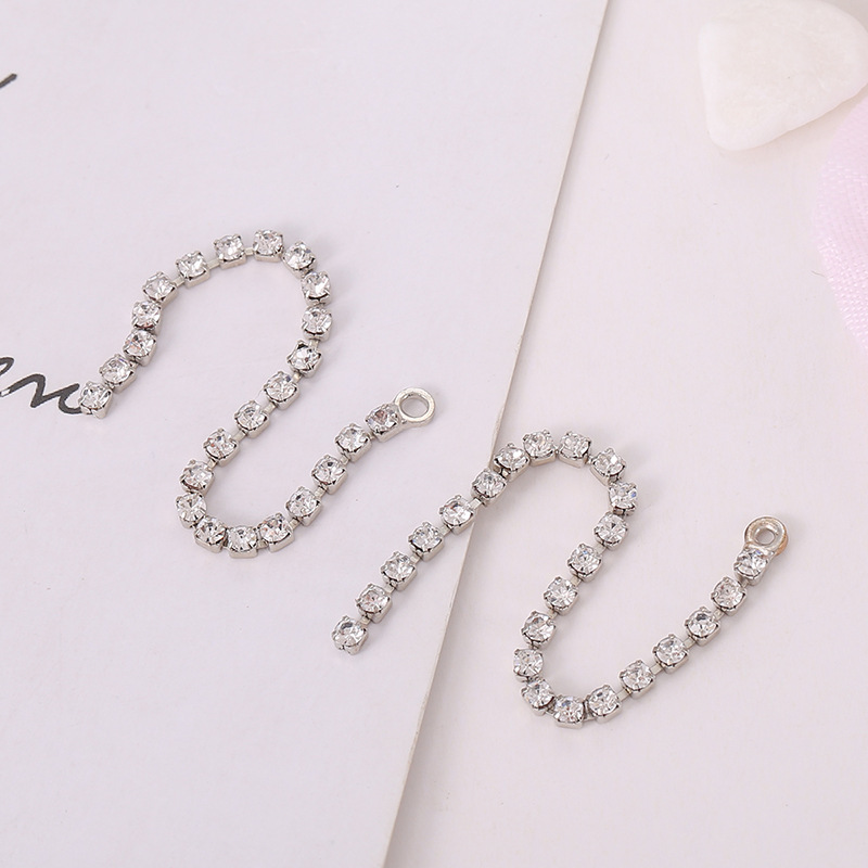 新款diy水钻爪链烧焊耳饰流苏配件耳环百搭心形圆形五角星耳线详情20