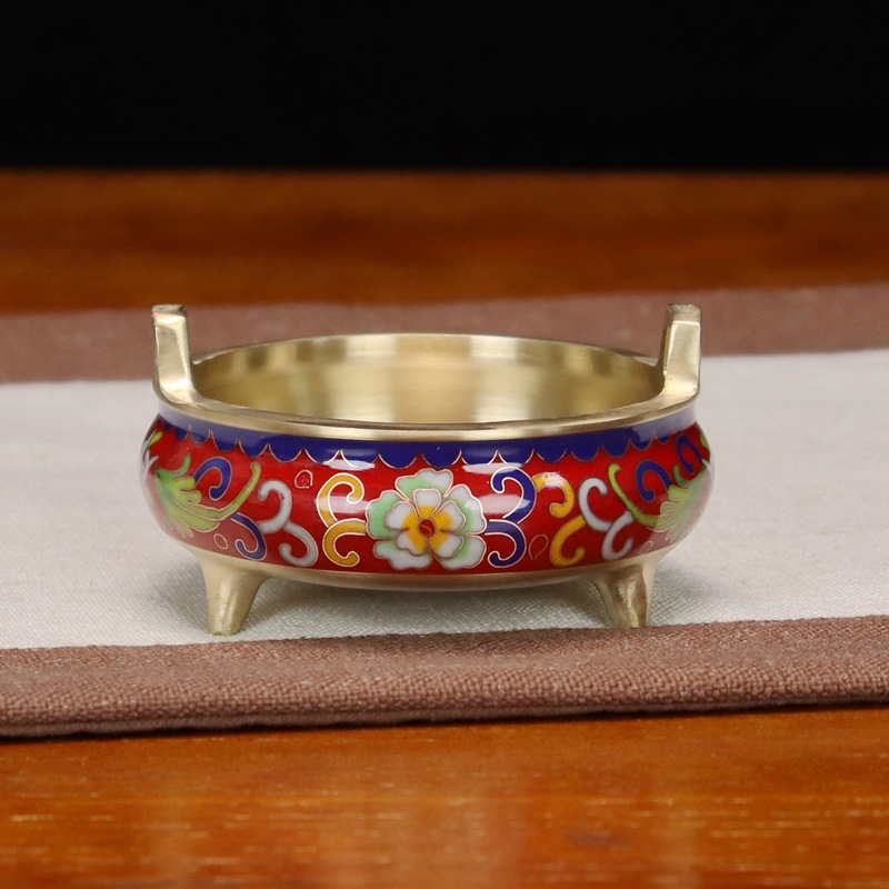 Wholesale of cloisonne incense burners and Buddhist utensils in stock. Traditional cast copper cloisonne low-temperature enamel antique straight ear burners pic 6