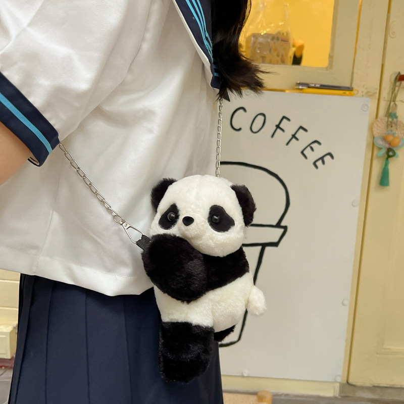 2024新款时尚熊猫双肩包清新甜美可爱卡通毛绒玩具包仿真抱枕背包详情33