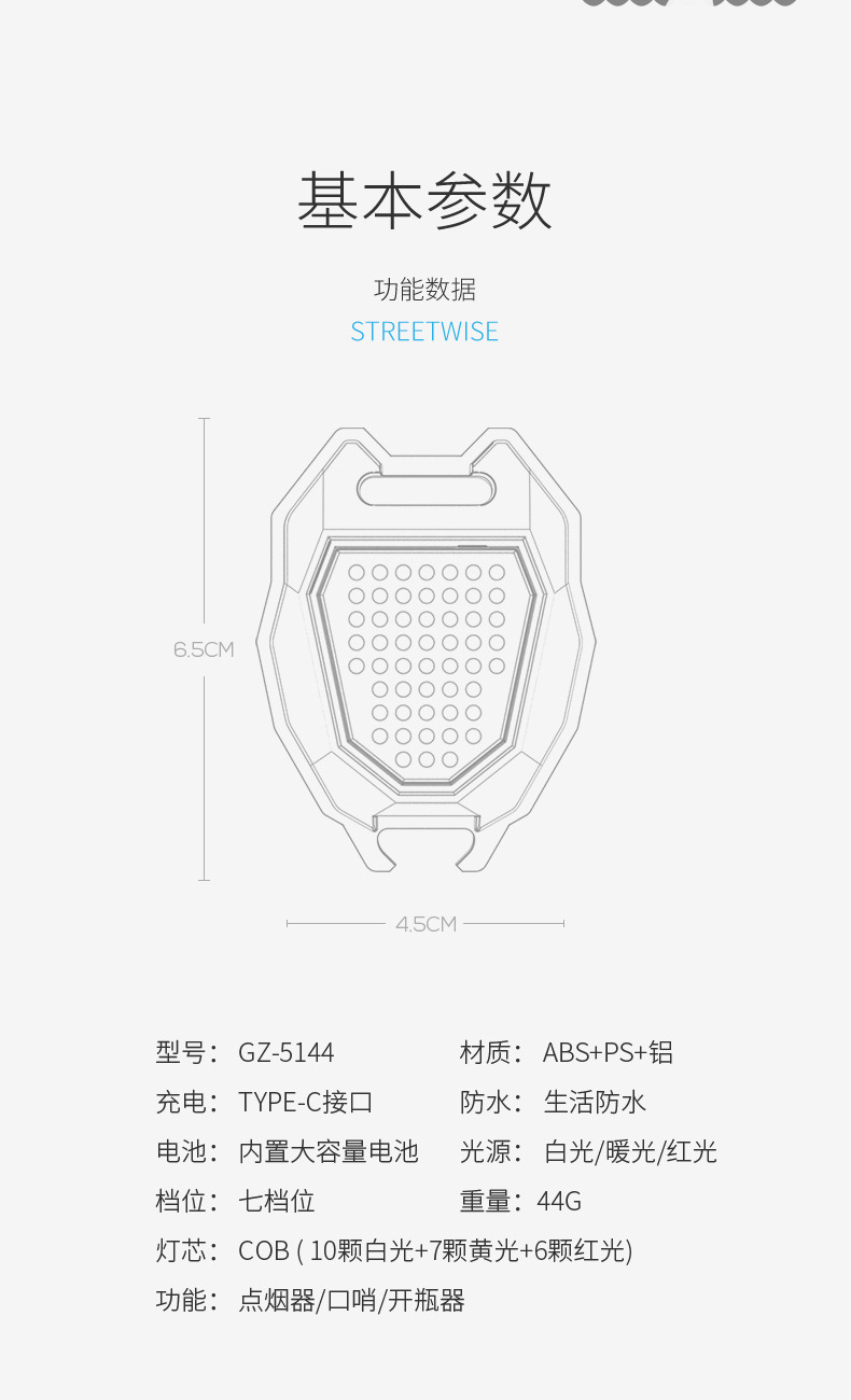 高亮迷你照明灯COB大泛光多功能工作灯 三光源可点烟开瓶盖详情17