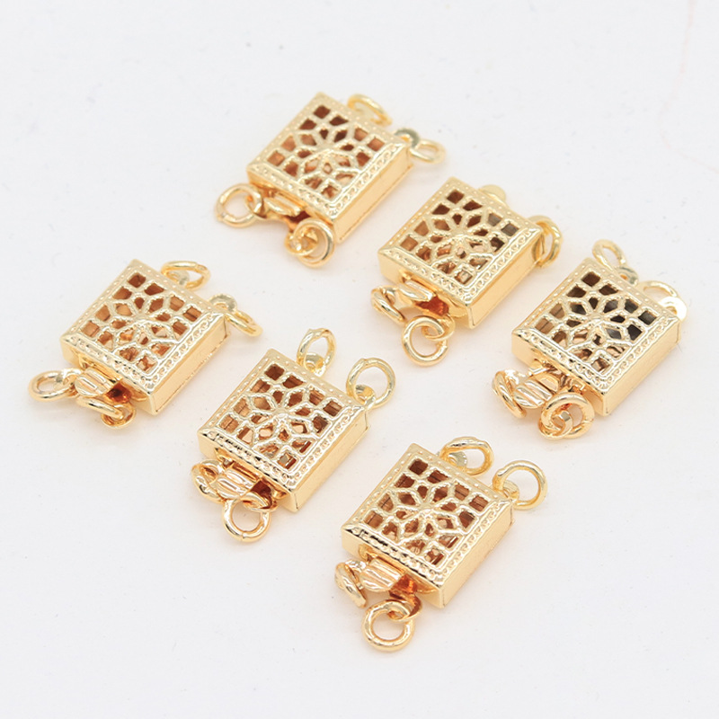 Zhongxing 14K real gold hollowed-out square pattern clasp necklace bracelet with end buckle connection diy accessory pic 2