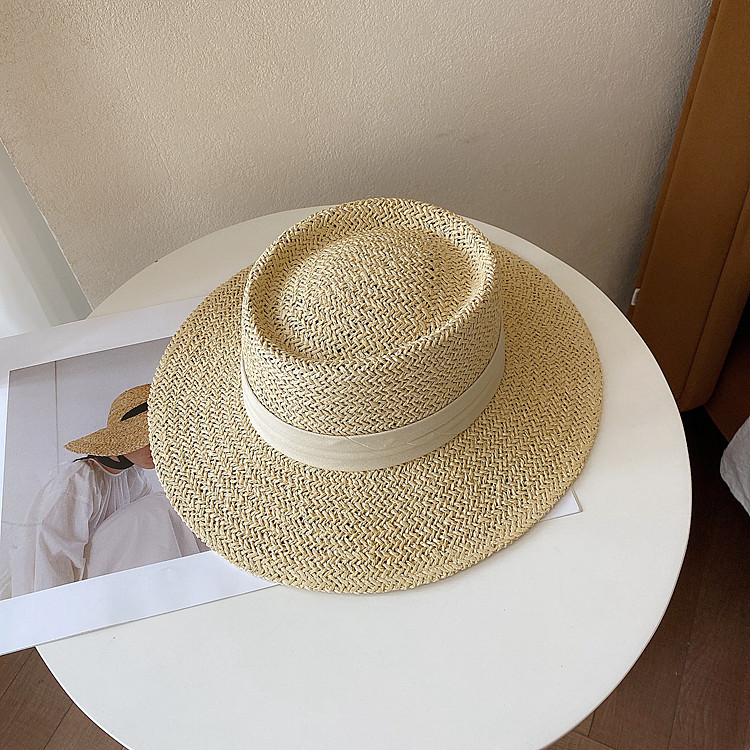 Old Qian style retro flat-topped straw hat for women, summer beach sun hat, sun protection hat, straw woven top hat pic 10