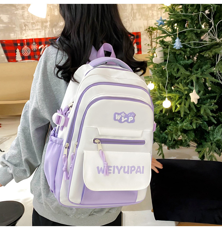High-appearance-level color-blocking schoolbags for female junior high school students, large-capacity backpacks for high school students, multi-layered load-reducing backpacks for primary school students pic 11