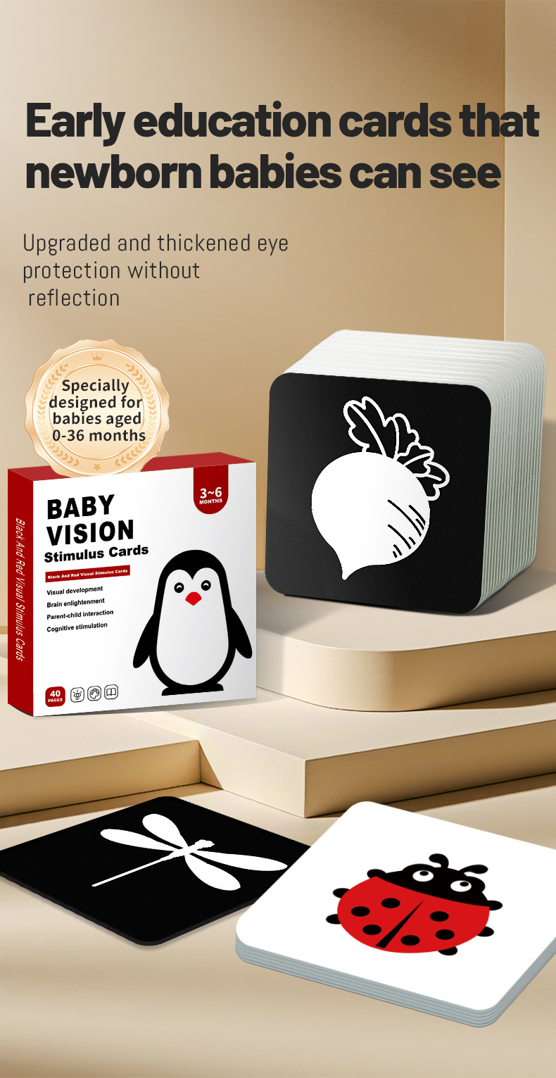 跨境黑白卡0-3个月婴儿黑白卡片早教卡视觉激发卡宝宝彩色卡英文详情2