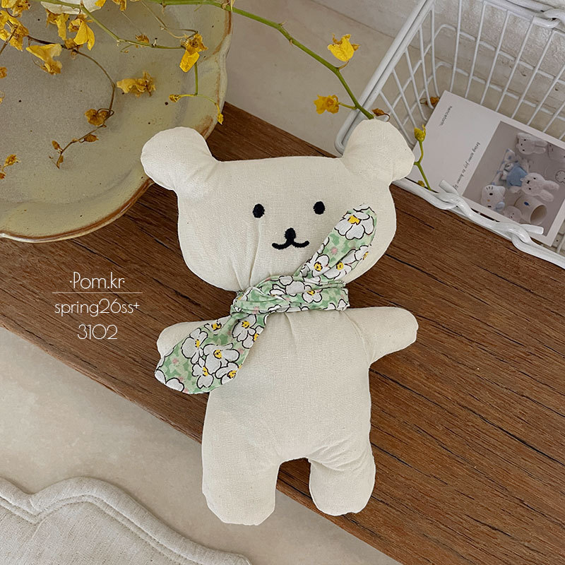 New Korean-style teddy bear floral silk scarf doll, children's fabric handcrafted cotton-stuffed decorative item, cute room decoration toy pic 6