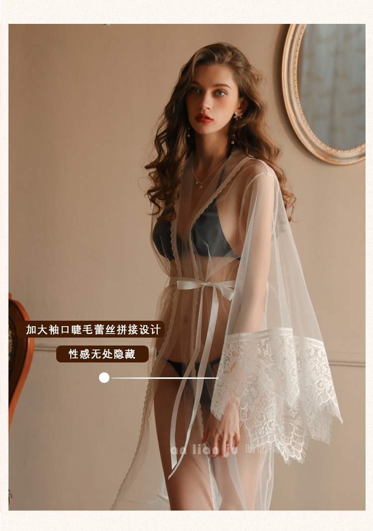 Secret Love Orange High-end European and American seductive pajamas, sexy underwear, extended lace bathrobe, transparent and interesting home wear 322 pic 5