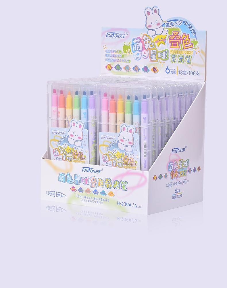 Tianfeng 239A multi-color double-headed highlighter pen, key point marking pen, note-taking and journal-making pen, multi-color highlighter pen pic 22