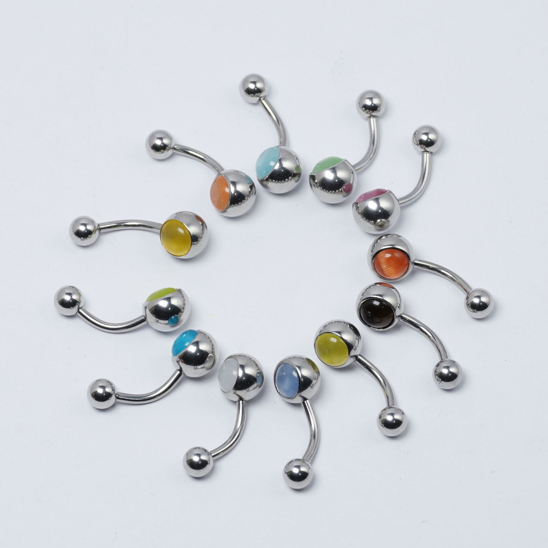 偏光猫眼肚脐钉小众钛钢肚脐环不锈钢玉石肚脐钉糖果色ins风穿刺详情4