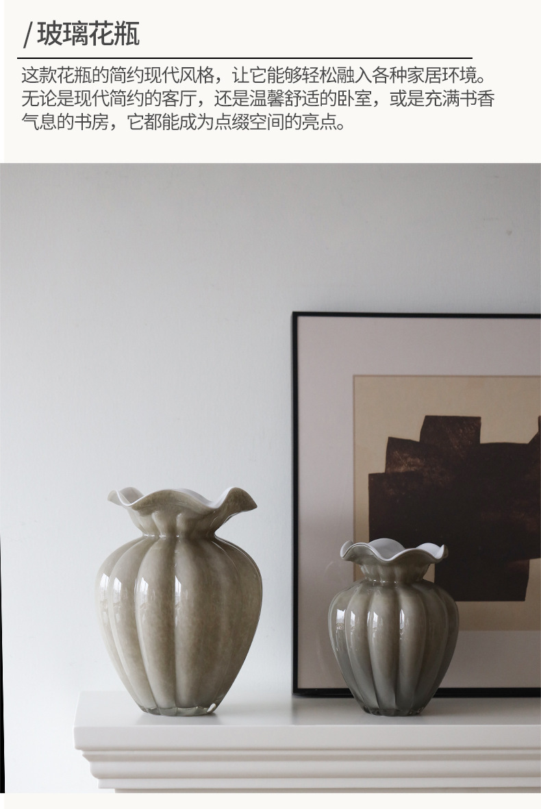 A vintage Fenton glass vase with grey pleated lace, French retro flower arrangement table decoration pic 4