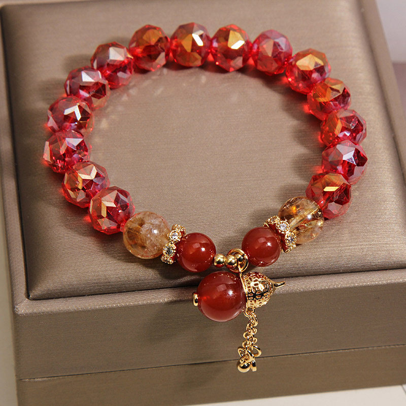 New Chinese-style red crystal bracelet for women, light luxury, niche and high-end feel, yellow tower crystal red agate gourd wealth attraction bracelet accessory pic 7