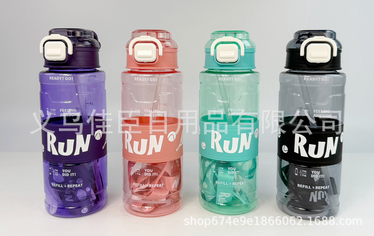 High appearance level gradient solid plastic cup, large-capacity bouncy lid space pot, outdoor sports water bottle, portable plastic water cup pic 6