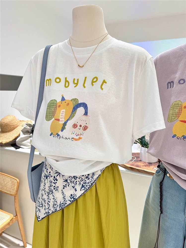 夏季新款宽松显瘦短袖韩系百搭卡通减龄印花打底衫薄款T恤女上衣详情9