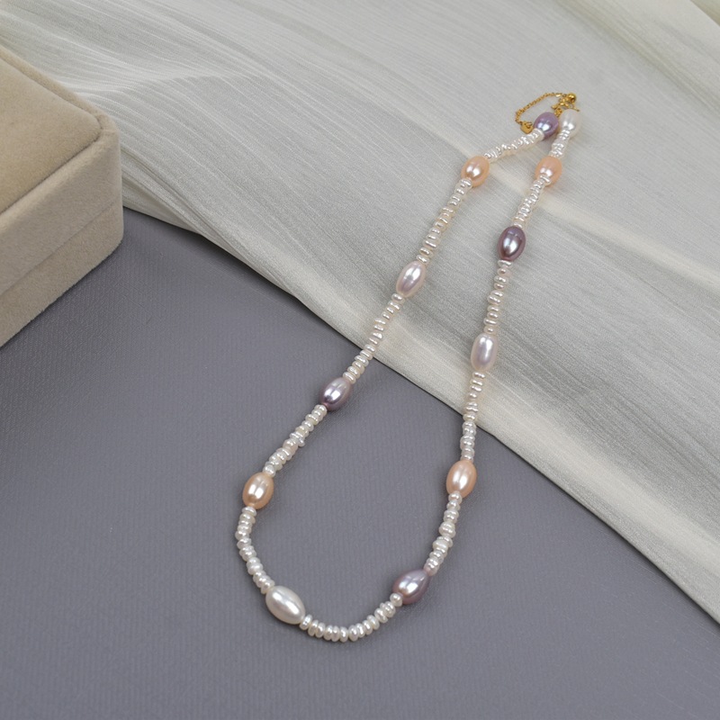 天然珍珠项链女高级轻奢糖果色拼接串珠锁骨链温柔气质巴洛克项链详情4
