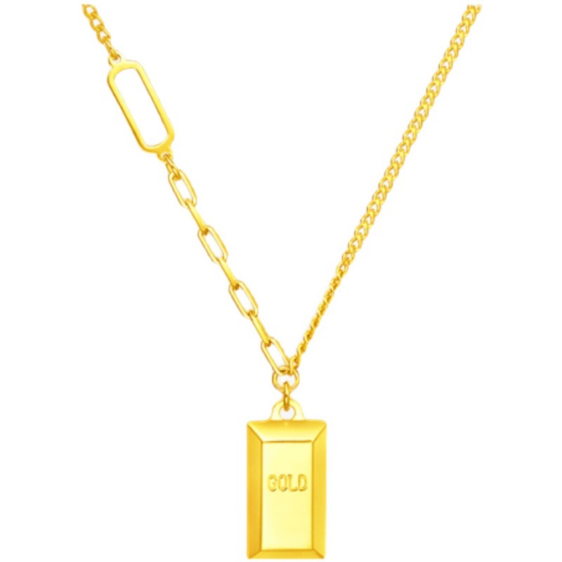 Cross-border best-selling European and American get-rich-quick gold brick necklace, titanium steel 18k gold pendant, gold-plated high-end non-fading collarbone chain pic 2