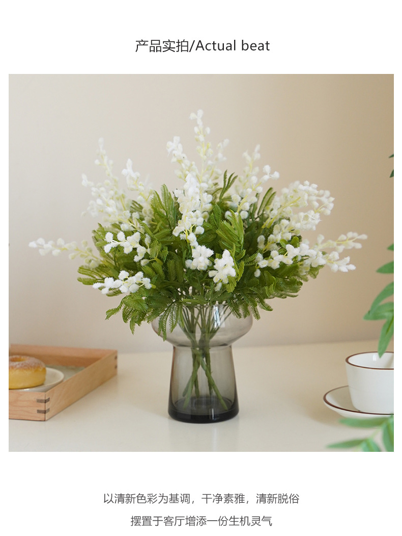 高档仿真花金合欢塑料花毛绒三叉王樱花田园风格装饰假花批发美容护肤彩妆眼影详情19