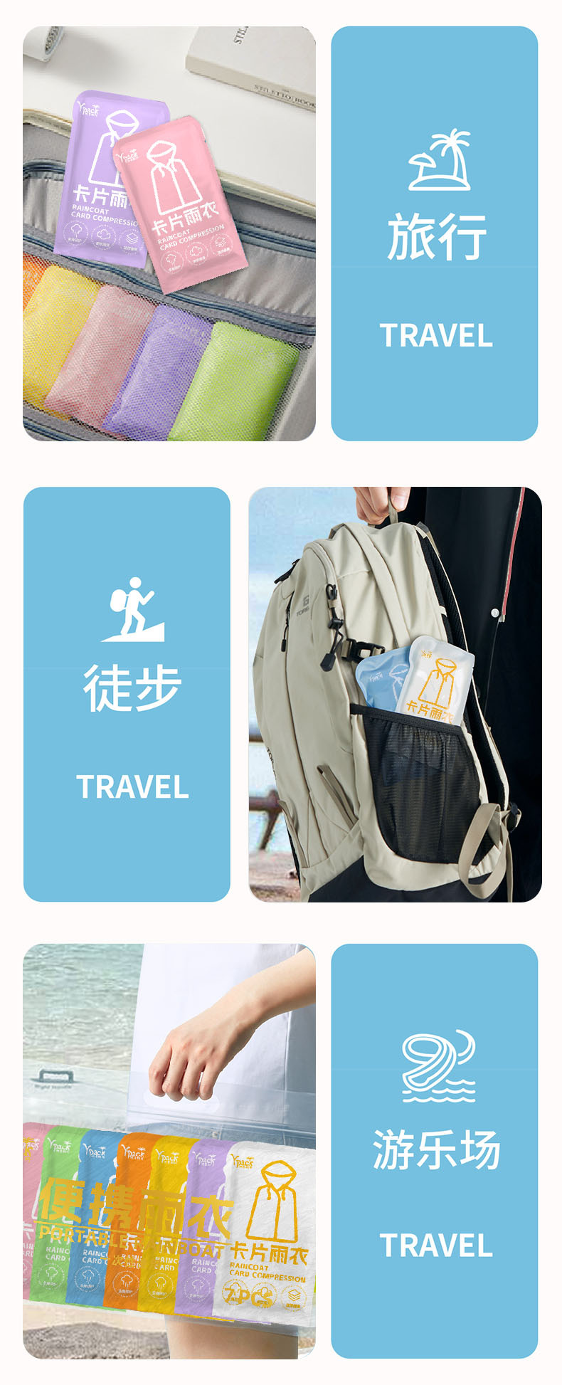 一次性雨衣便携加大加厚加长景区漂流户外旅游防水卡片雨衣雨披详情3