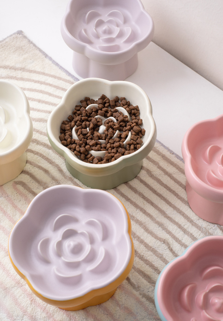 Pet slow food bowl, high-footed ceramic cat bowl, dog bowl, small dog and cat slow food, anti-choking and anti-knocking, neck-protecting slanted bowl pic 5
