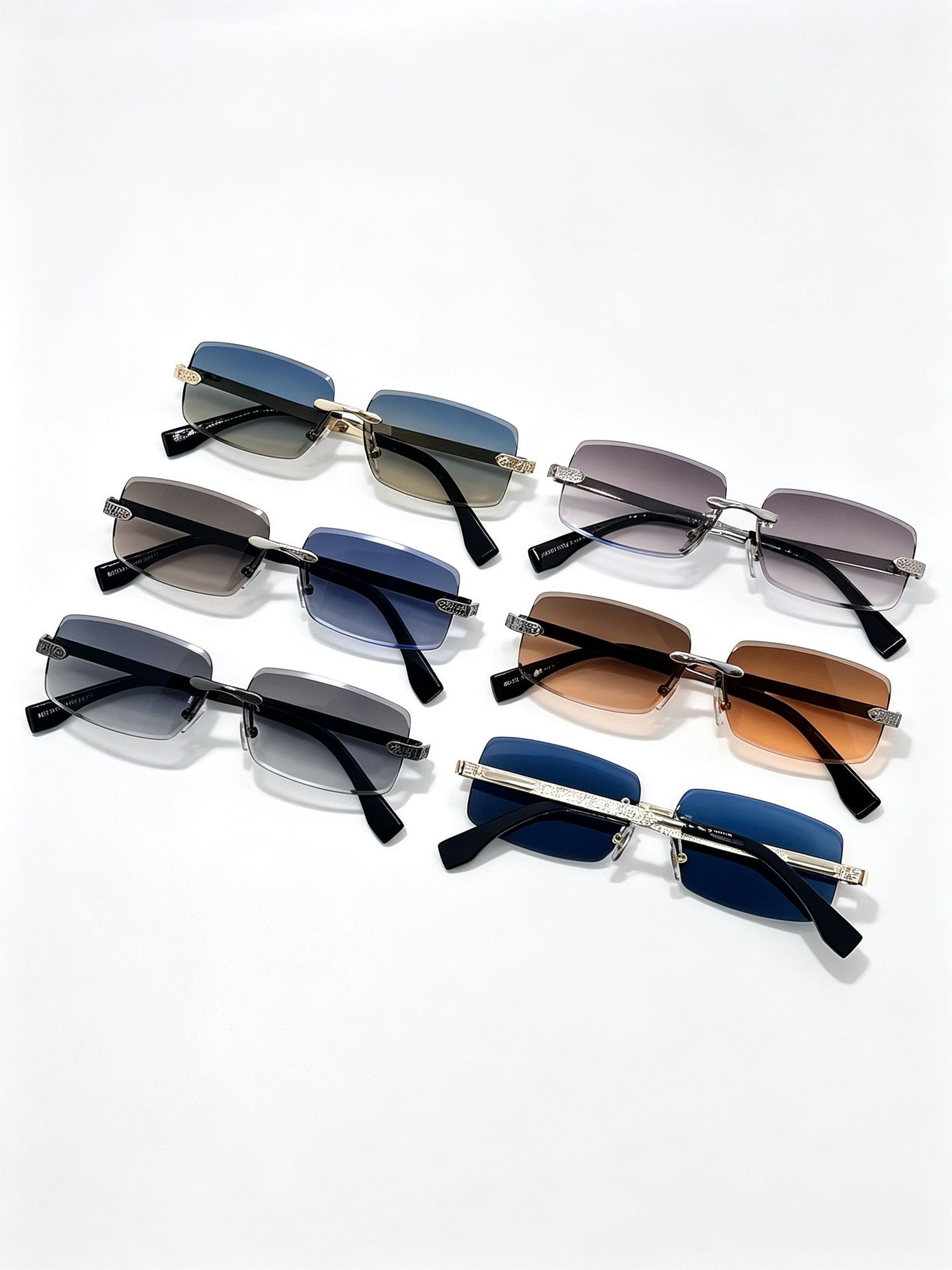 New frameless trimmed sunglasses with metal engraved temple, high-definition gradient UV protection, suitable for both men and women pic 2