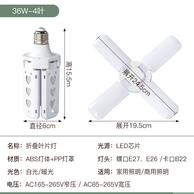 新款折叠车库叶子灯三叶四叶五页片迷你LED球泡恒流宽压外贸供货详情4
