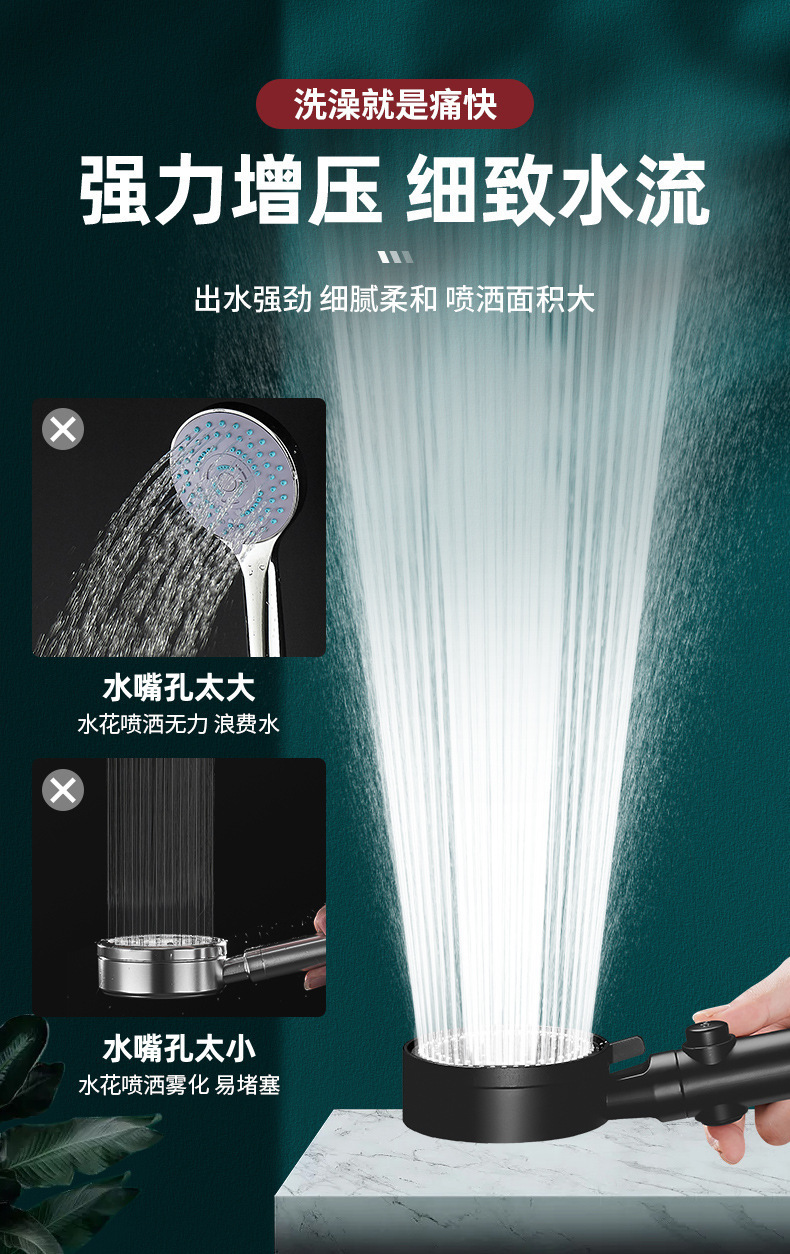 Silver five-speed pressurized shower head, bathroom water heater, pressurized bath, rain shower, shower head, bathroom heater pic 5