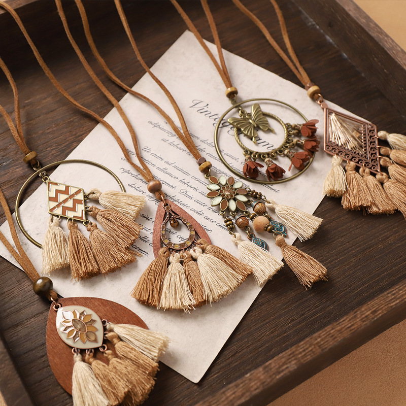 Bohemian ethnic style long necklace, retro exotic style Suzhou sweater chain, niche new Chinese-style accessory for women pic 4