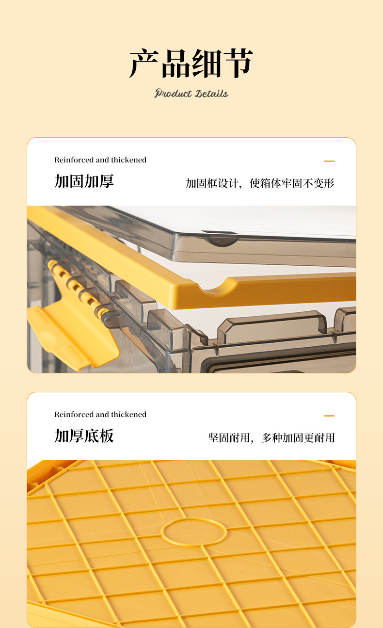 新款家用创意收纳箱 带滑轮杂物塑料收纳箱 可叠加透明折叠收纳箱详情22
